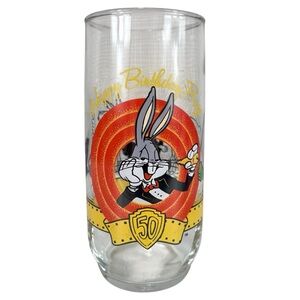 Vintage 1990 Bugs Bunny Glass Happy Birthday Bugs 50th Anniversary Looney Tunes